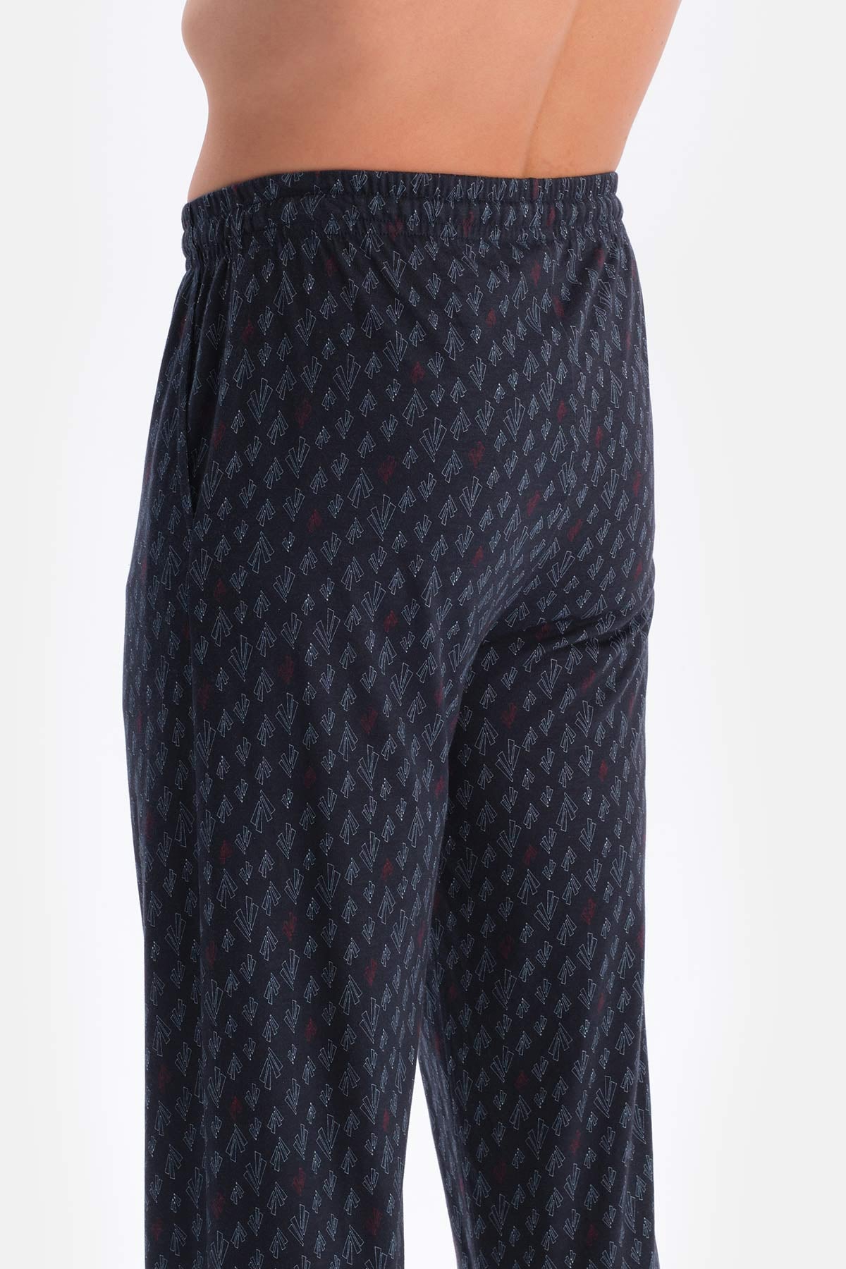 Lacivert Metraj Baskılı Pamuk Modal Gömlek Pantolon Pijama Takımı