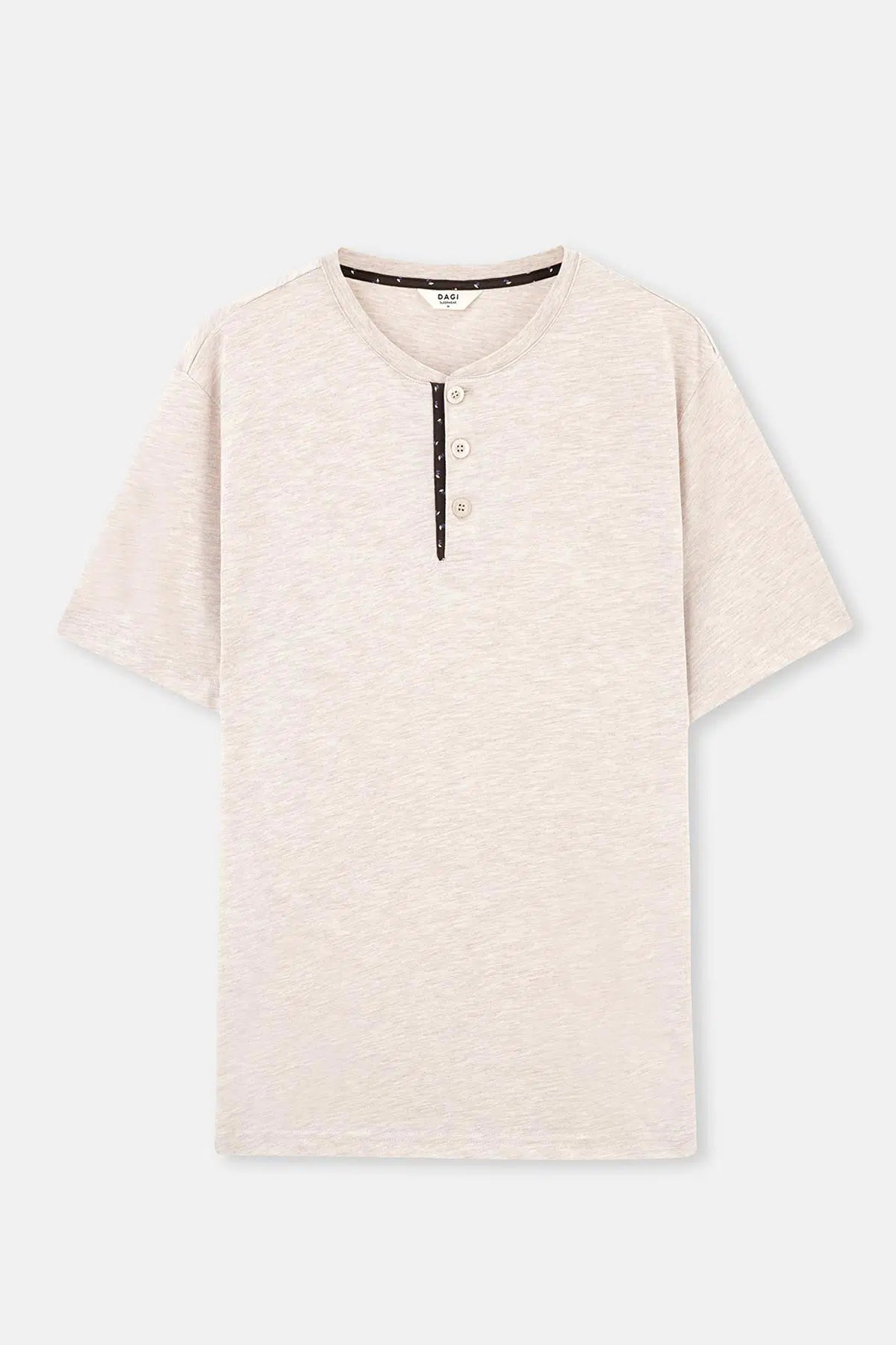 Bej Yarım Patlı Kısa Kollu Pamuklu Pijama Takımı