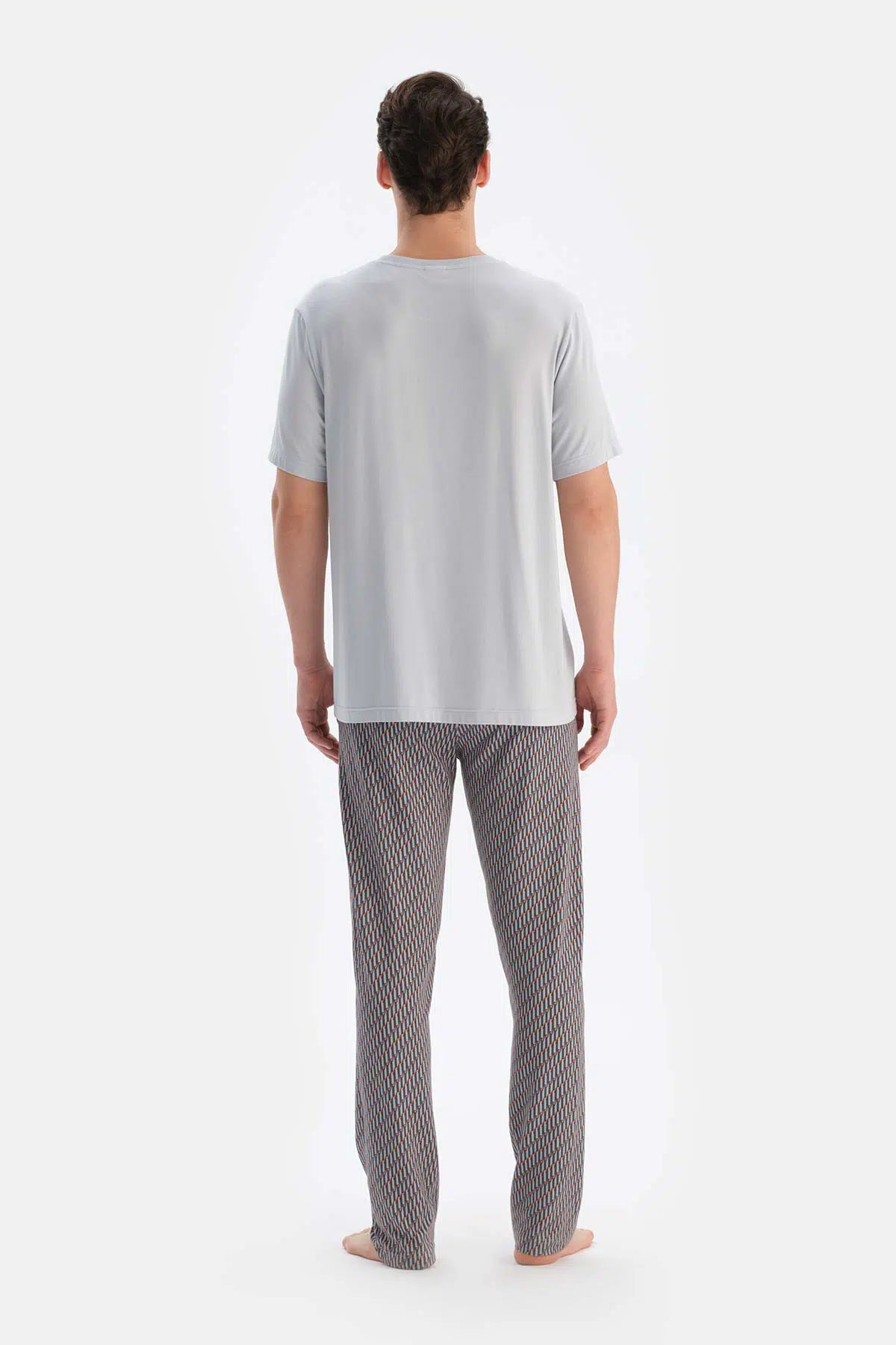 Buz Mavisi Buz si Bisiklet Yaka Kısa Kollu Tişört Pantolon Pijama Takımı