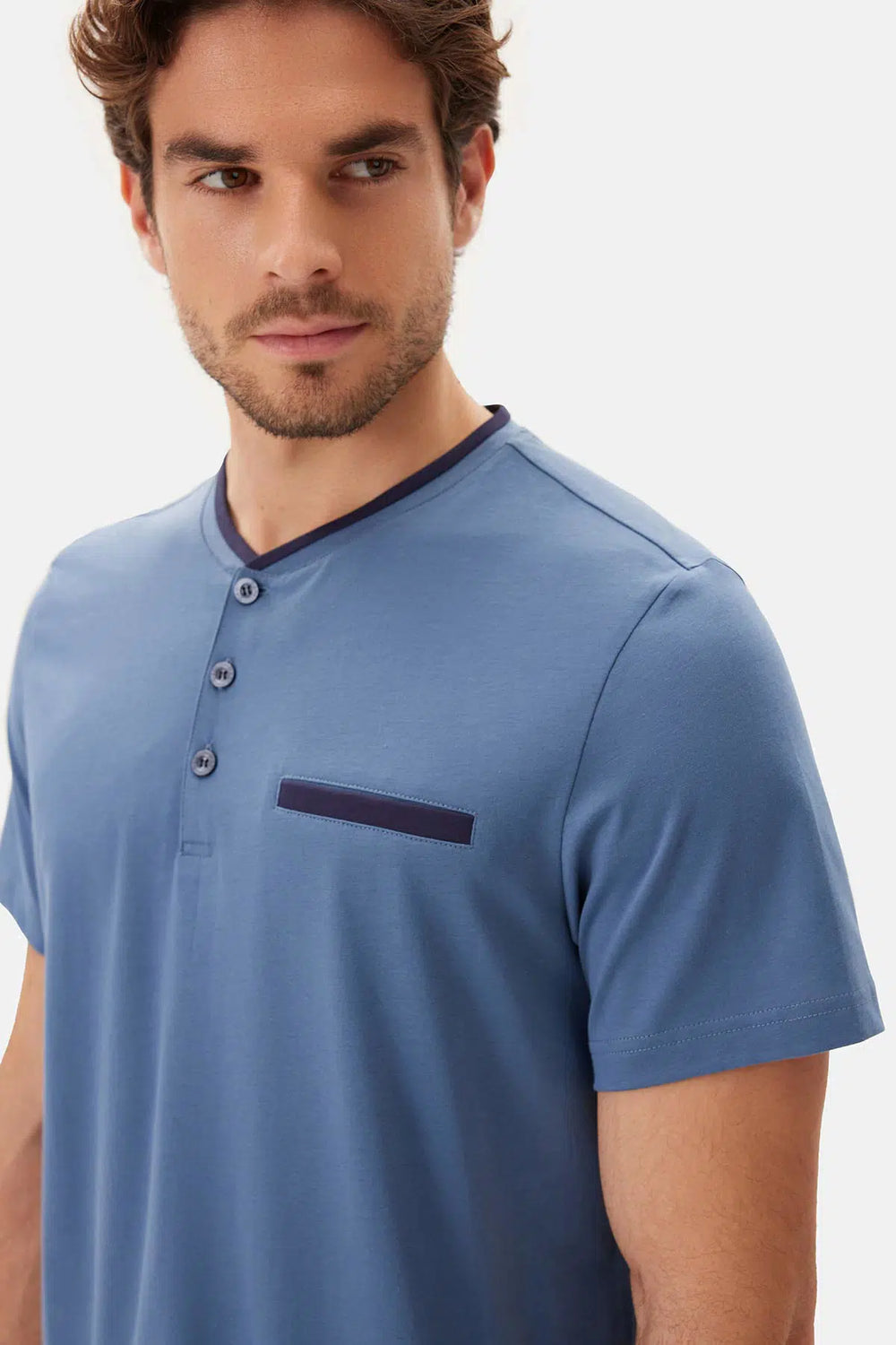 Açık Mavi Kısa Kollu Patlı Tişört Pantolon Pijama Takımı