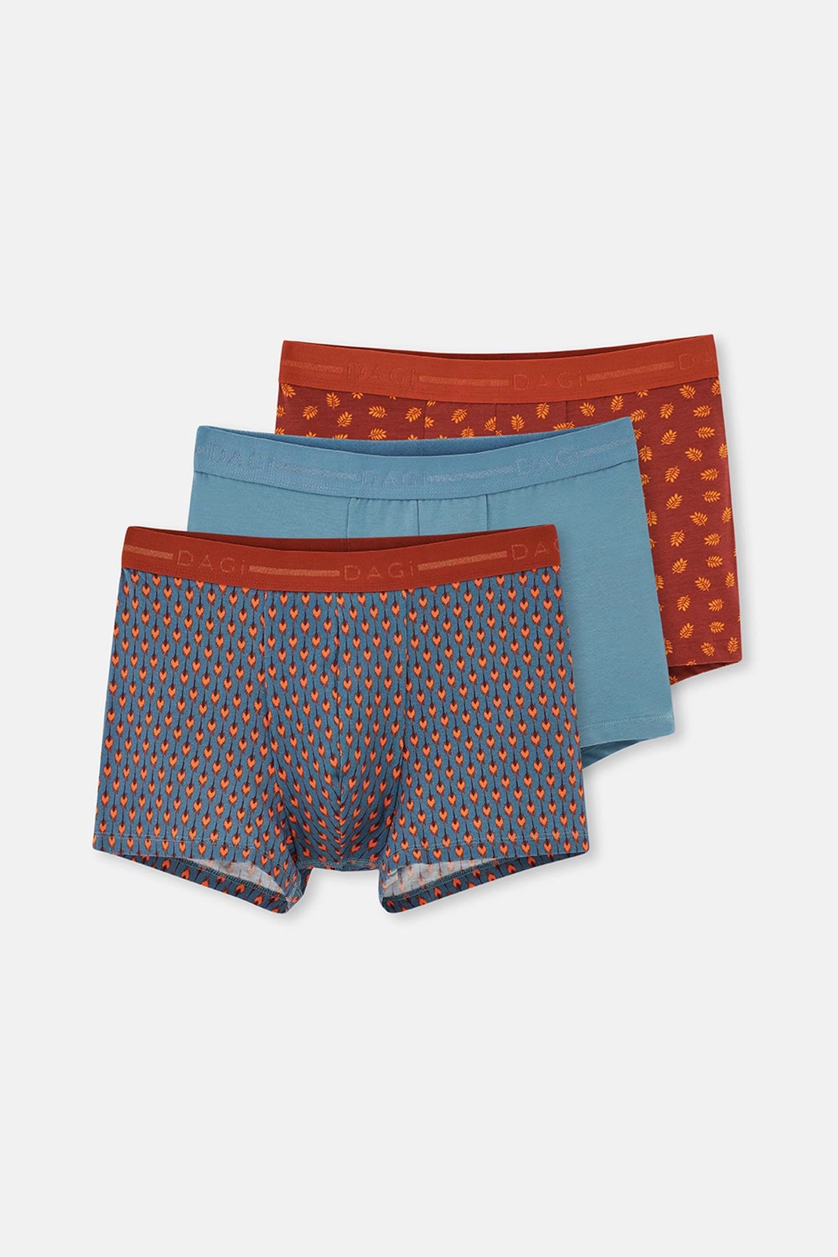 Mavi Pamuk Desenli 3'lü Boxer