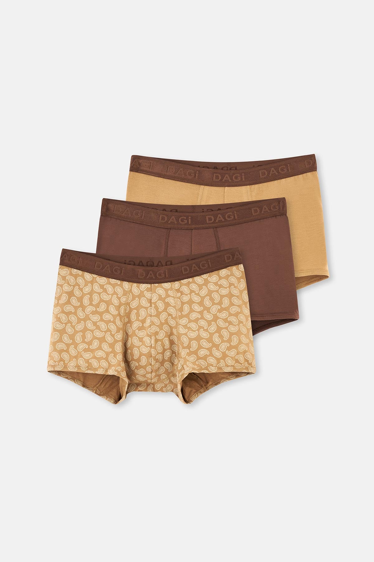 Kahverengi Micro Modal Desenli 3'lü Boxer