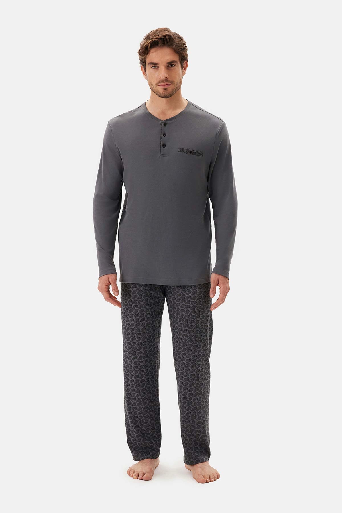 Füme Şal Desenli Örme Pijama Altı