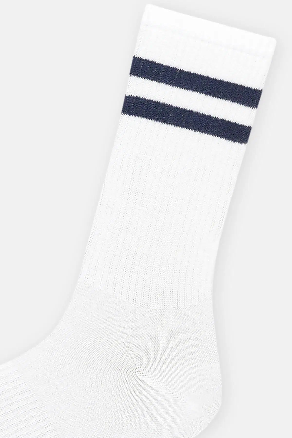 Beyaz Erkek Çizgi Desenli Spor Çorap 2'Li
