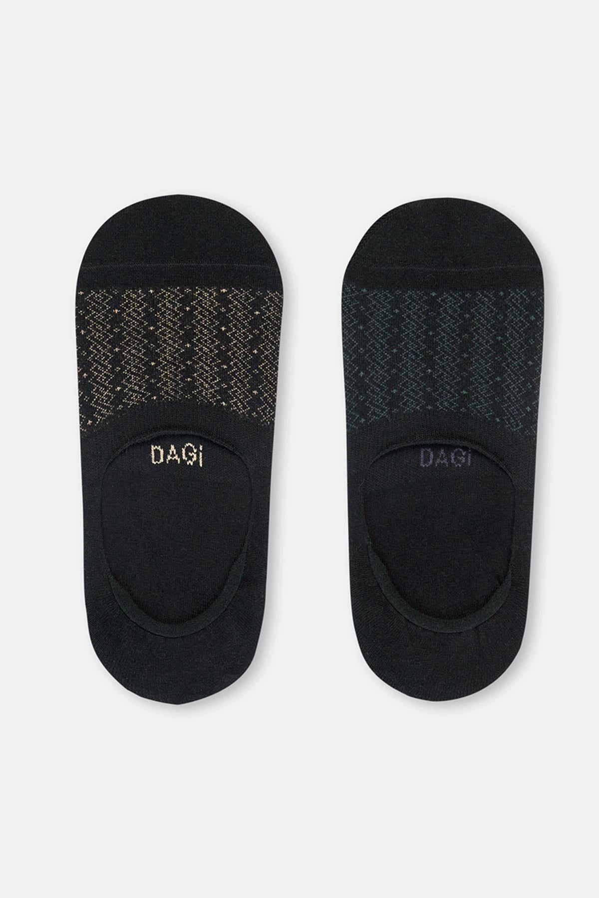 Siyah Erkek 2'Li Pamuklu Jakar Zıgzag Desenli Görünmez Çorap