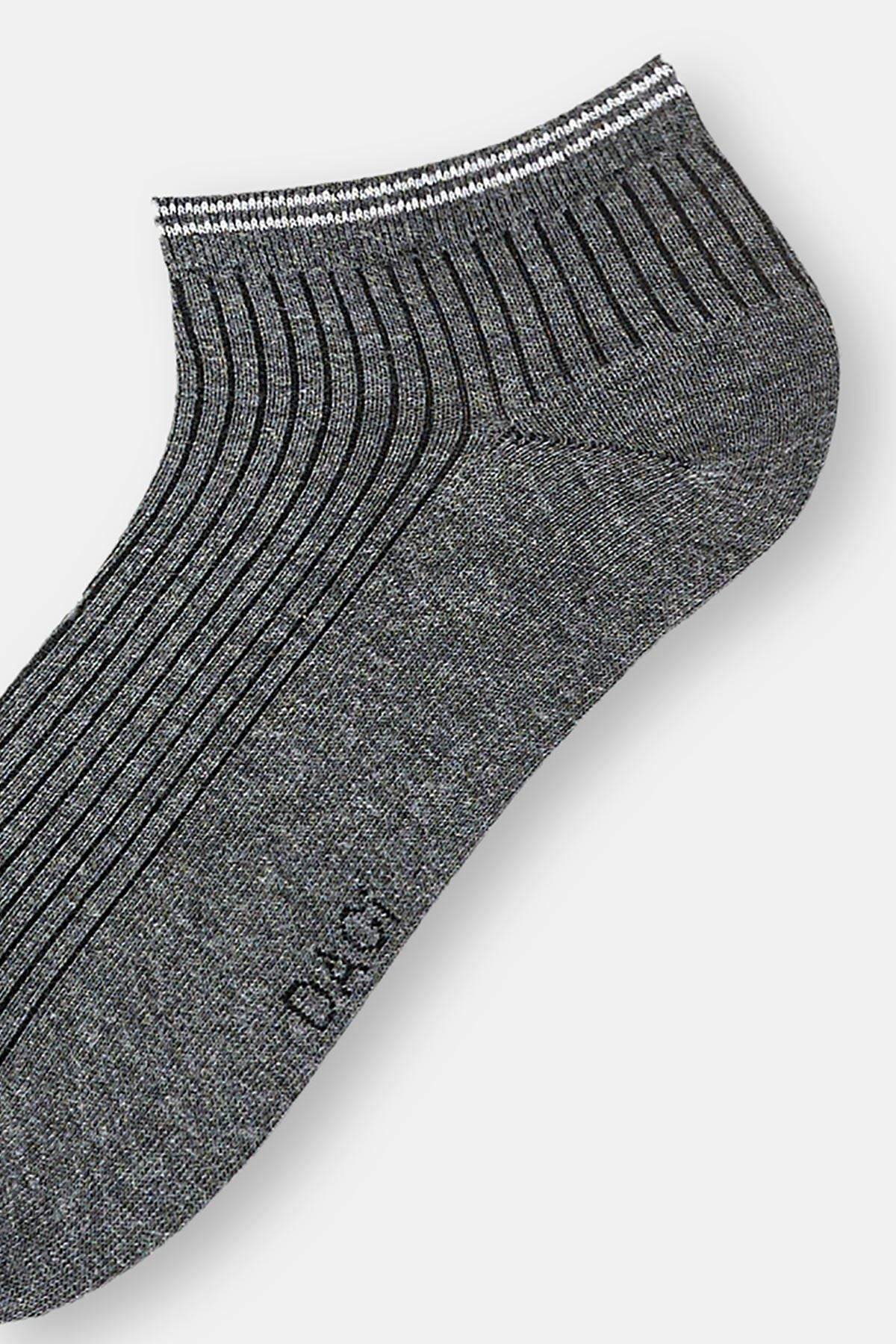 Siyah-Antrasit Melanj Erkek 2'Li Pamuklu Rıb Dokulu Patik Çorap