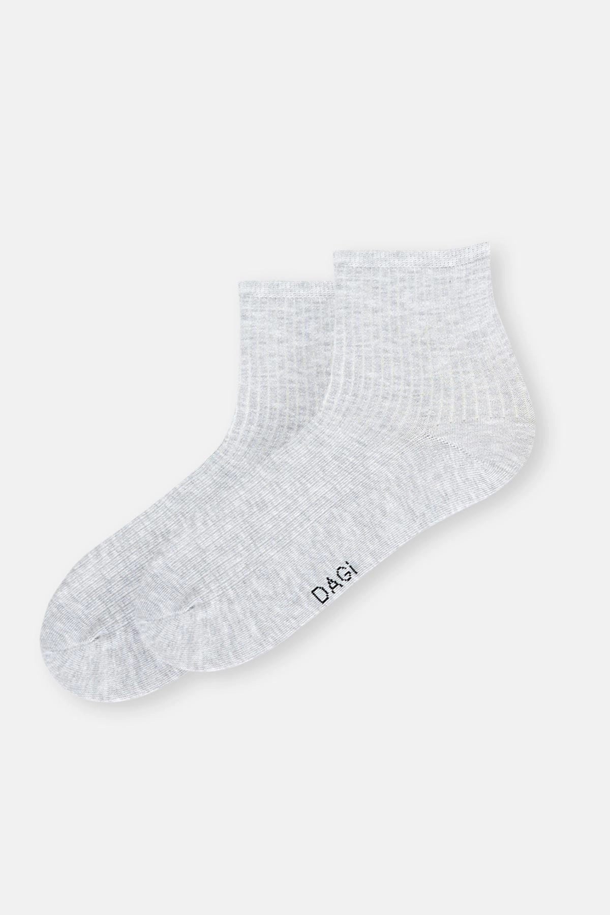 Gri Melanj Erkek Pamuklu Rıb Dokulu Quarter Çorap