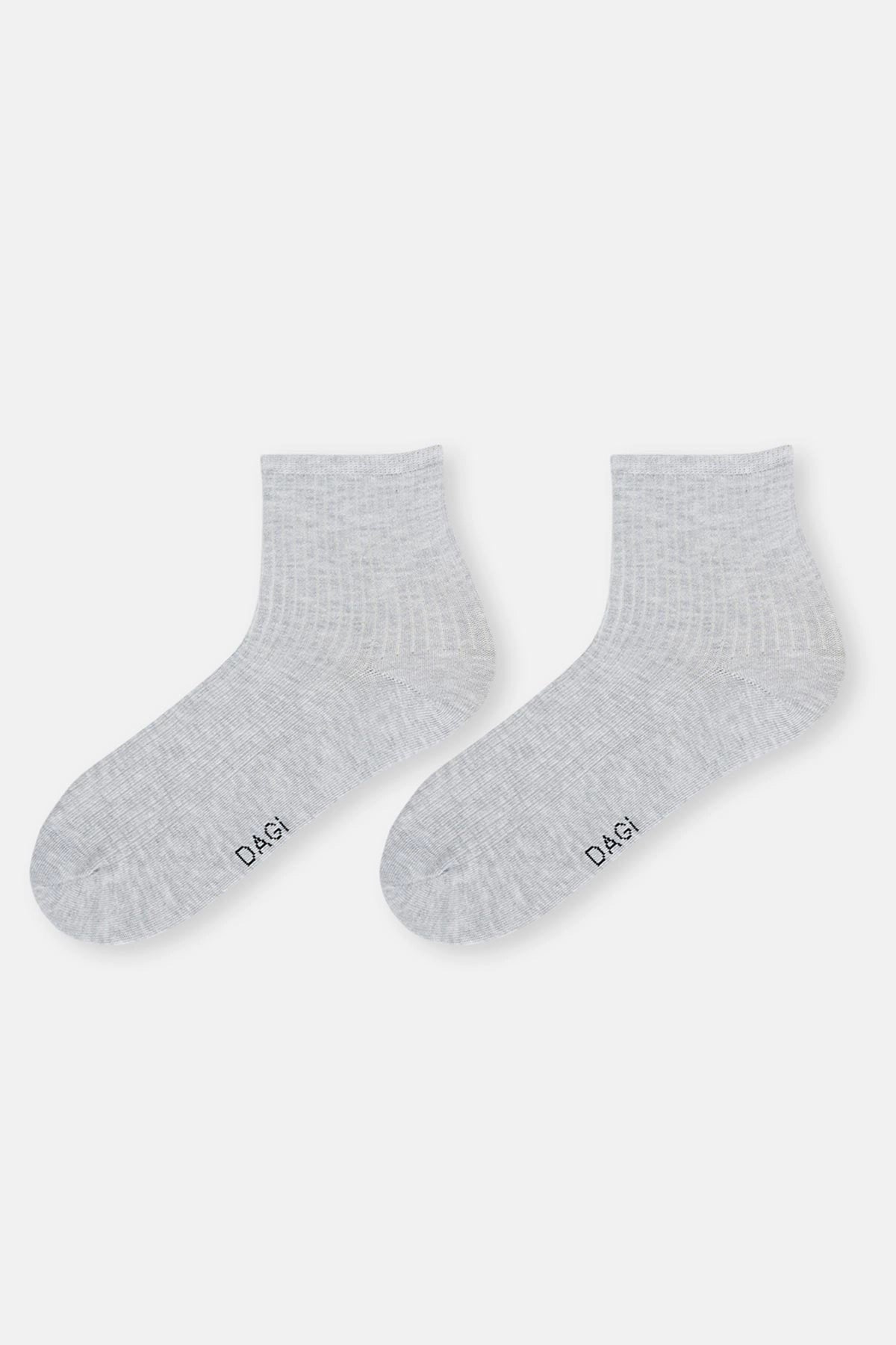 Gri Melanj Erkek Pamuklu Rıb Dokulu Quarter Çorap