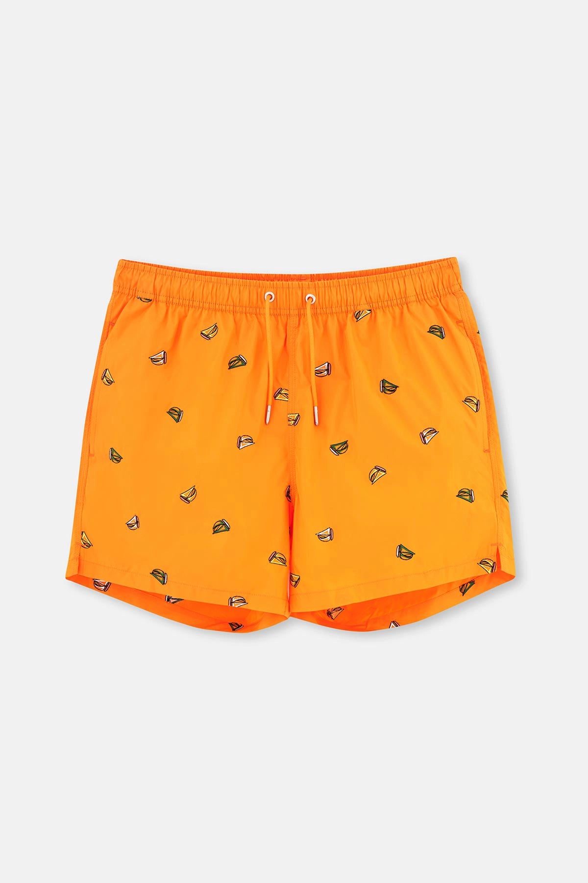 Turuncu Yelken Nakışlı Kısa Deniz Şortu