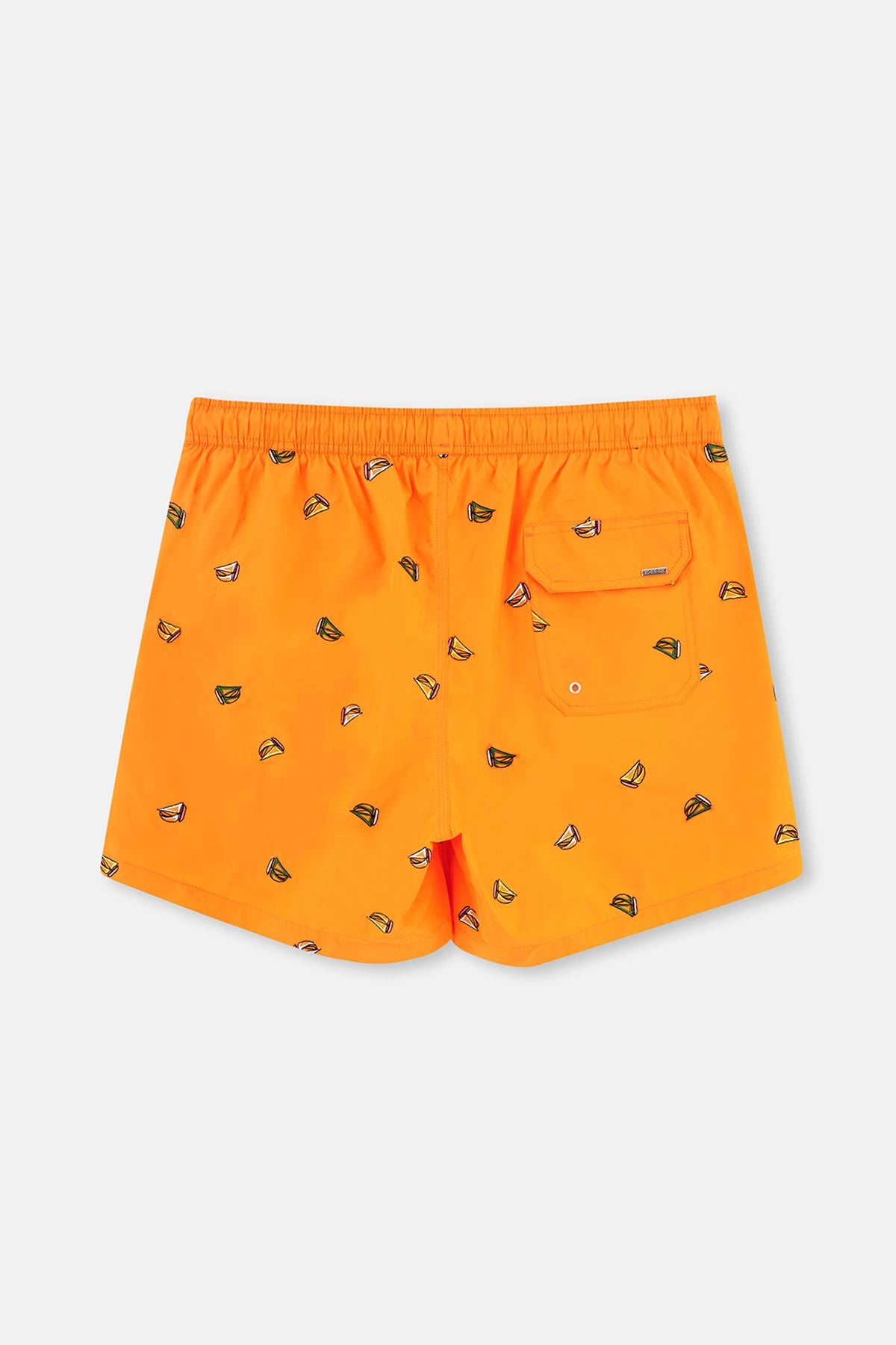 Turuncu Yelken Nakışlı Kısa Deniz Şortu