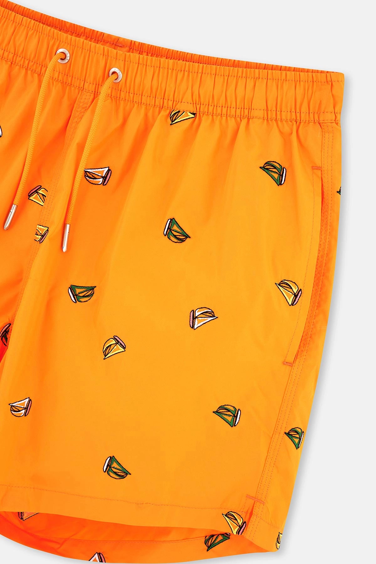 Turuncu Yelken Nakışlı Kısa Deniz Şortu