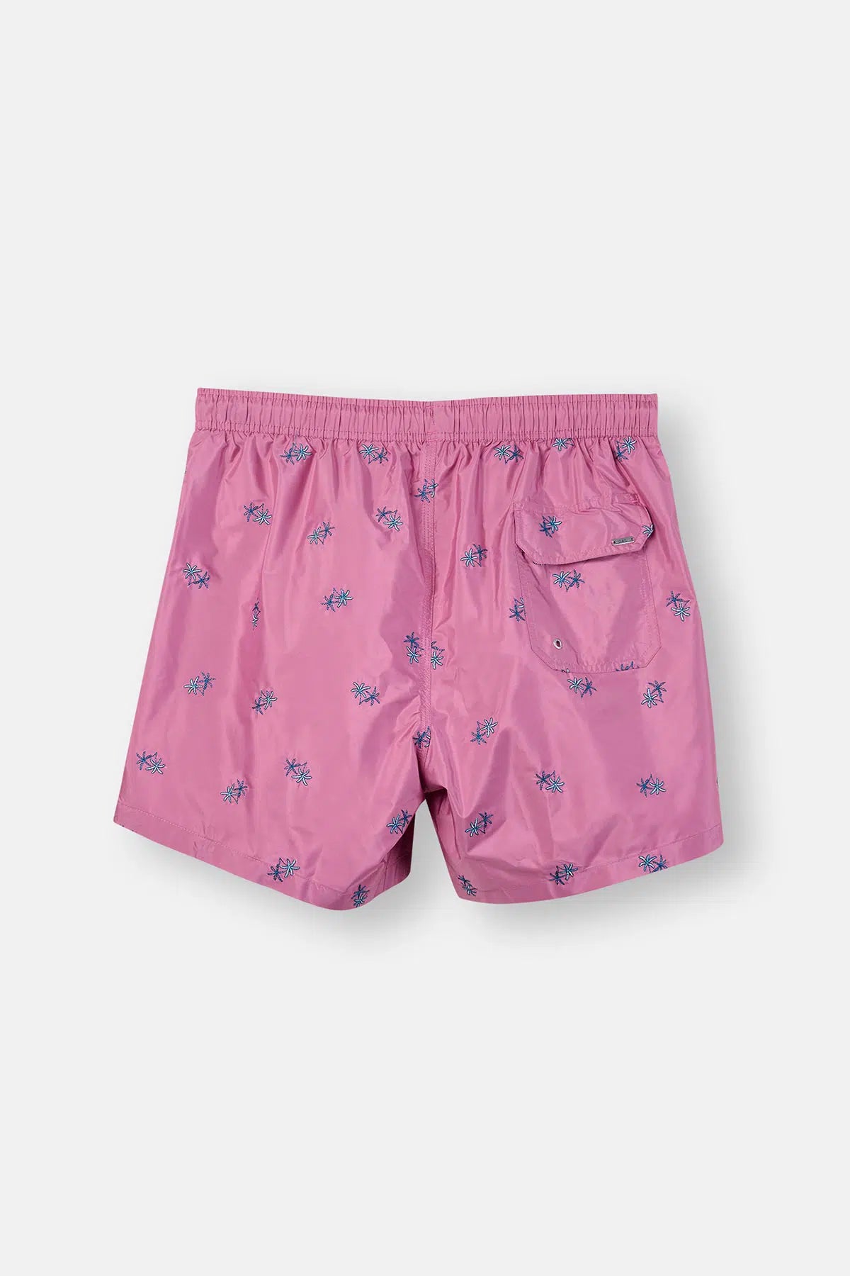 Pembe Palmiye Nakışlı Kısa Deniz Şortu