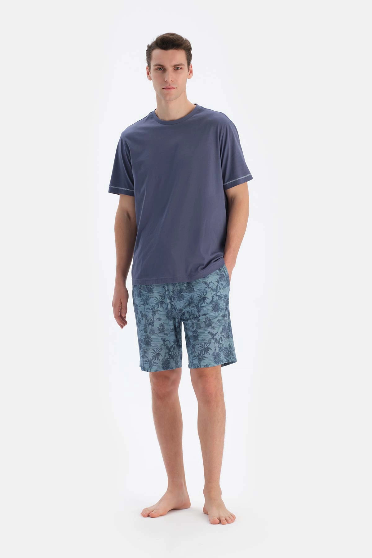 Indigo Bisiklet Yaka Baskılı Tişört Şort Pijama Takımı