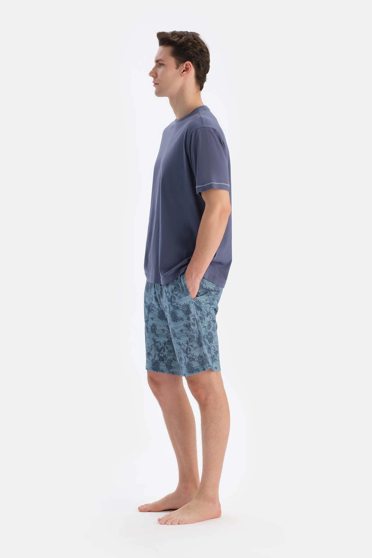 Indigo Bisiklet Yaka Baskılı Tişört Şort Pijama Takımı