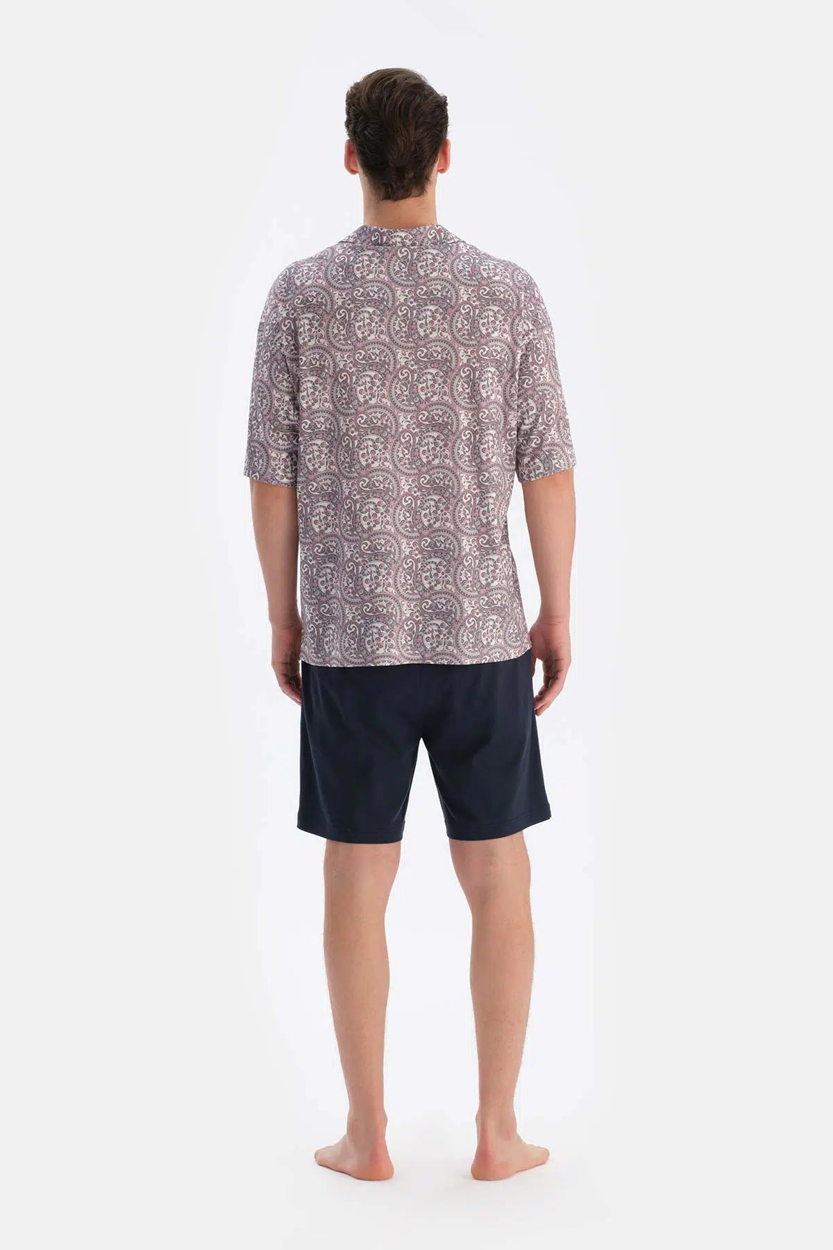 Multicolor Gömlek Yaka Kısa Kollu Desenli Modal Pijama Takımı