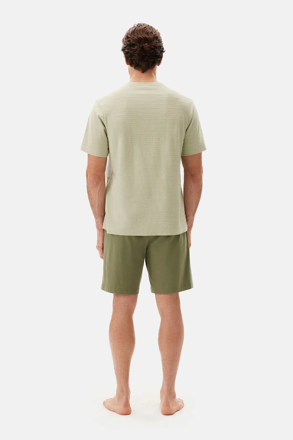 Açık Yeşil Bis Yaka Tişört Şort Pijama Takımı