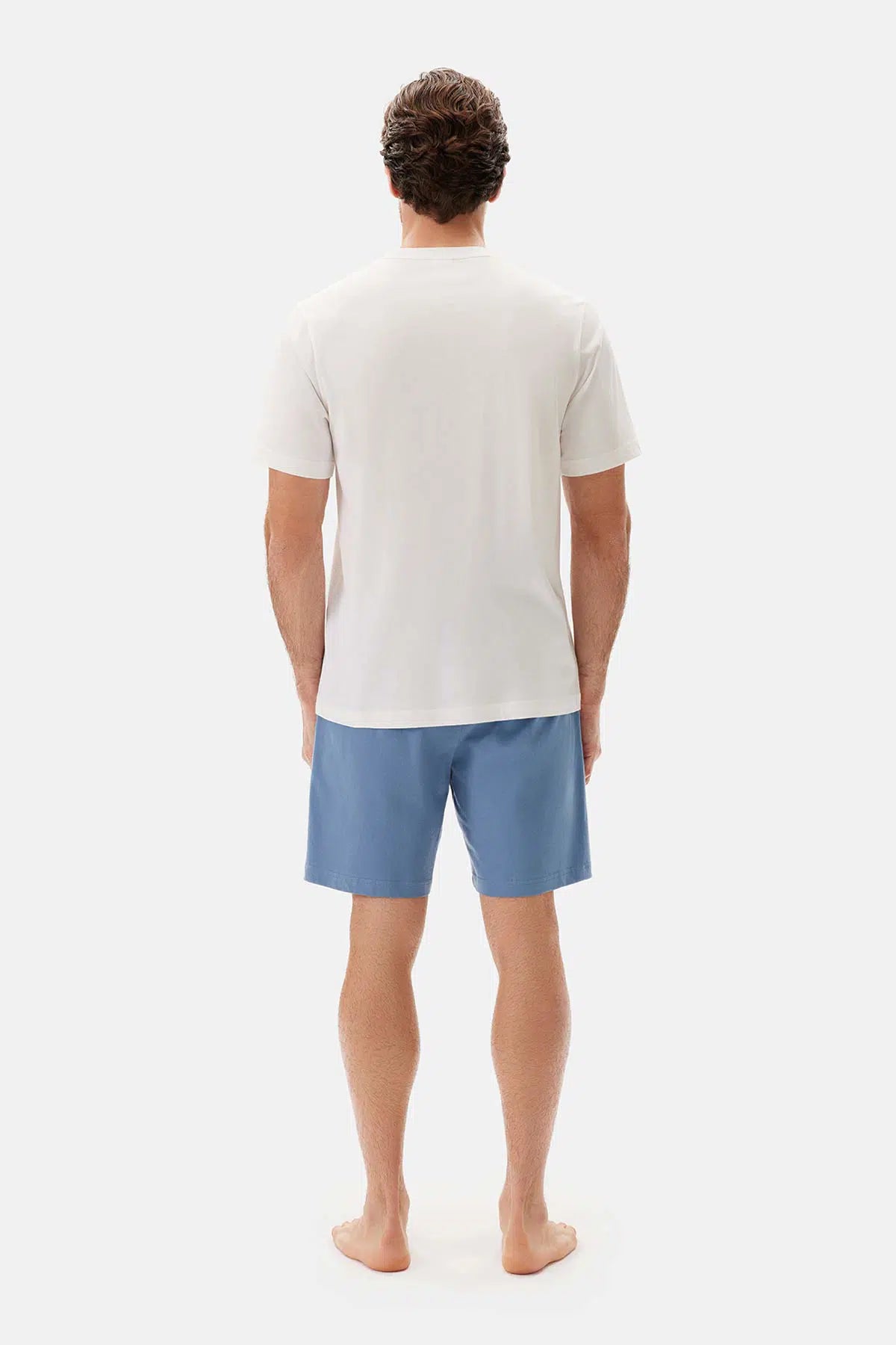 Ekru Bis Yaka Baskılı Kısa Kollu Şort Pijama Takımı