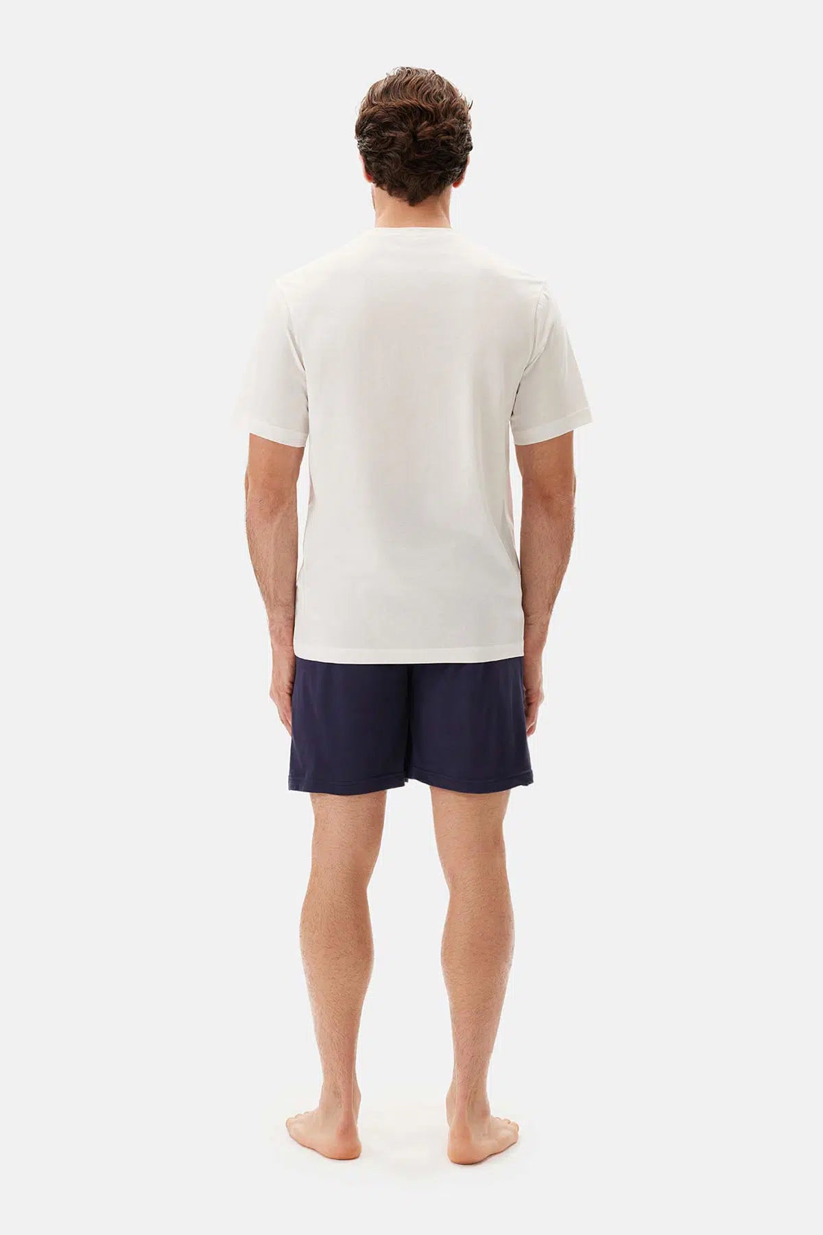 Ekru Bisiklet Yaka Kısa Kollu Tişört Şort Pijama Takımı