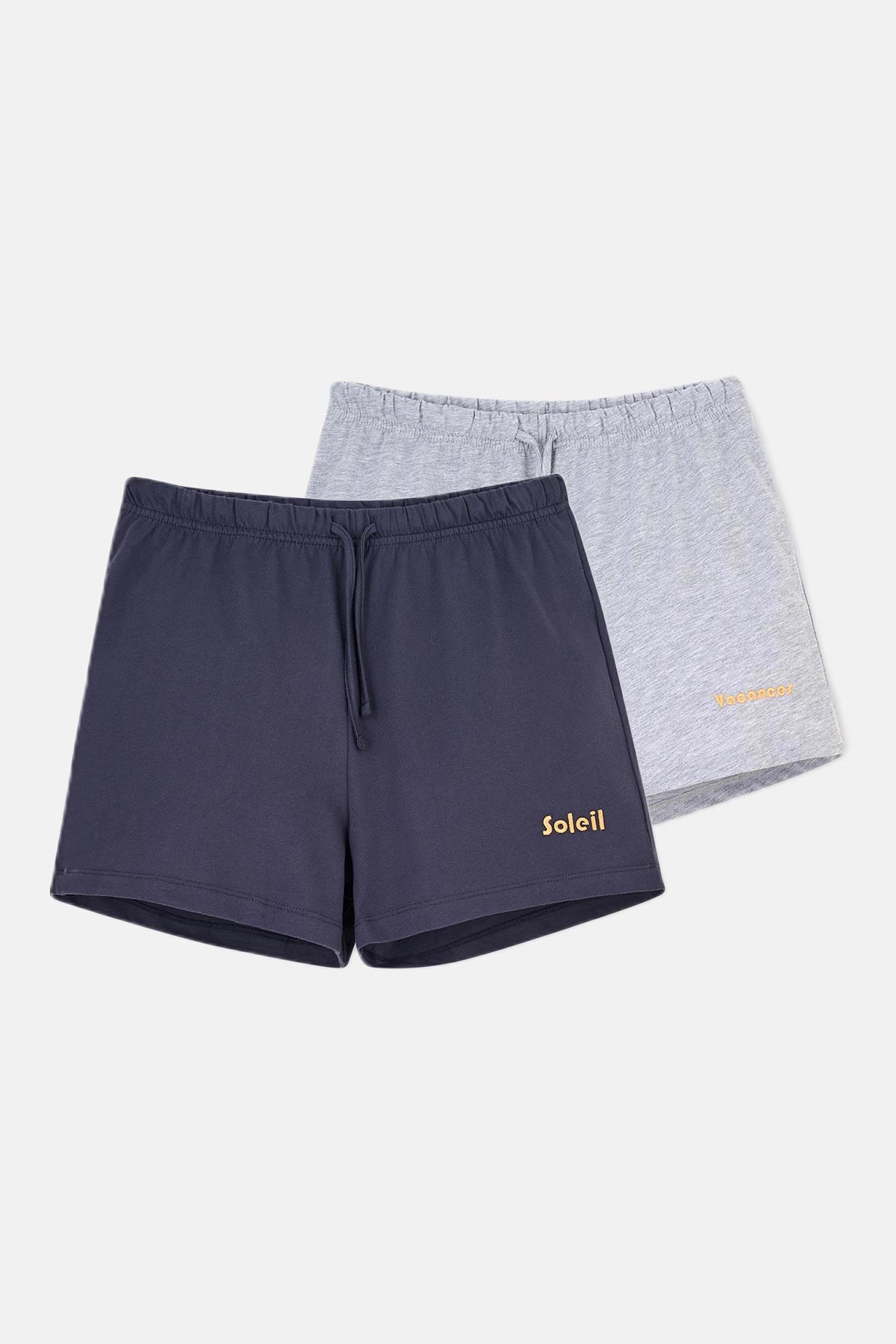 Gri Melanj-Lacivert Baskı Detaylı 2'li Şort Pijama Altı