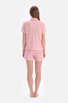 Açık Pembe Çizgili Modal Şortlu Pijama Takımı