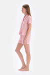 Açık Pembe Çizgili Modal Şortlu Pijama Takımı