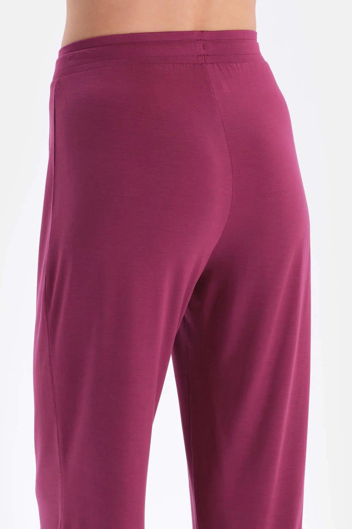 Bordo Kısa Kollu V Yaka Basıc Viskon Tişört Pantolon Pijama Takımı