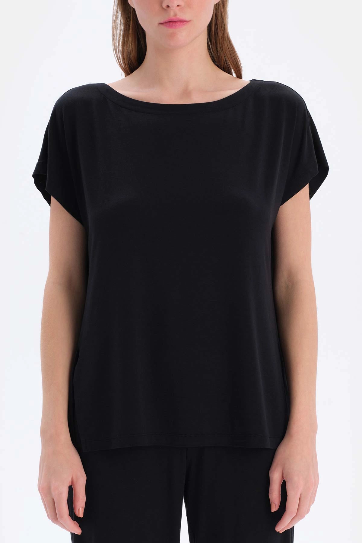 Siyah Bisiklet Yaka Kısa Kollu Tişört Jogger Alt Pijama Takımı