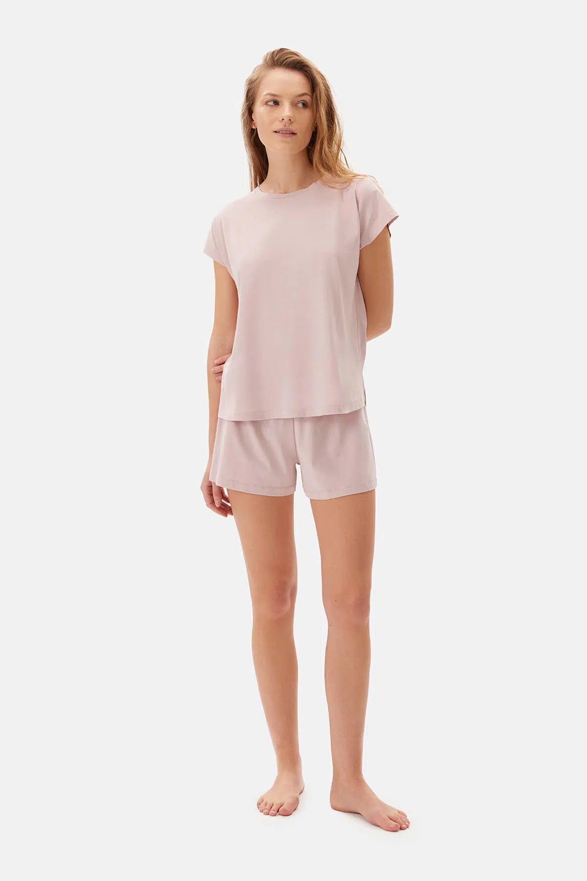 Pembe Kayık Yaka Celliant Şortlu Pijama Takımı