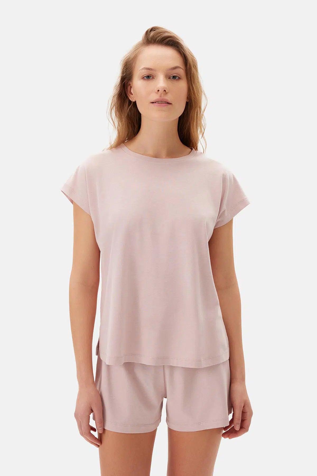 Pembe Kayık Yaka Celliant Şortlu Pijama Takımı