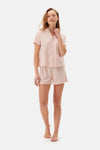 Açık Pembe Kısa Kol Gömlek Yaka Şortlu Pijama Takımı