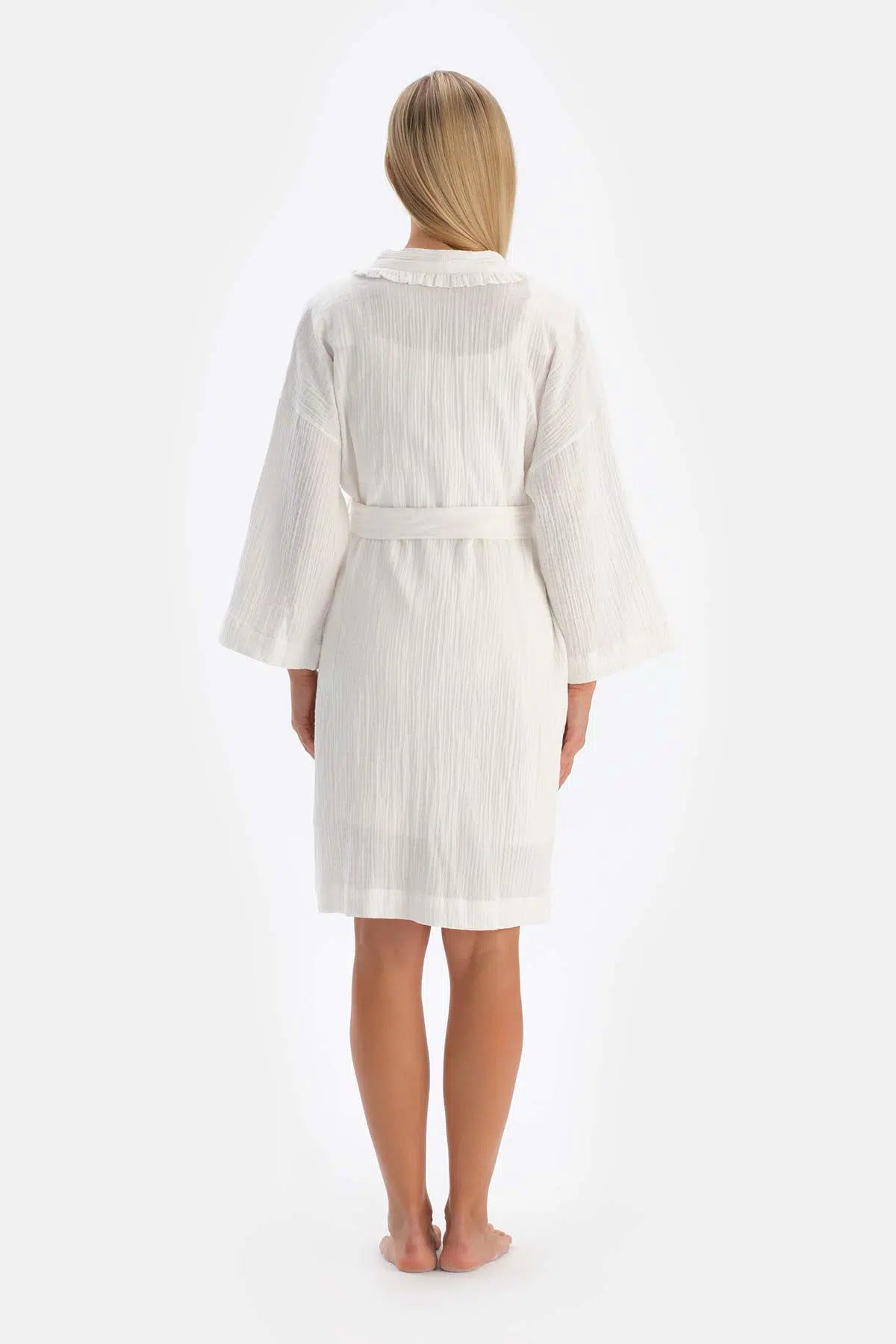 Beyaz Fırfırlı Müslin Hamile Sabahlık