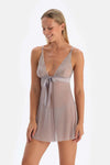 Açık Gri Dantel ve Sim Detaylı Babydoll