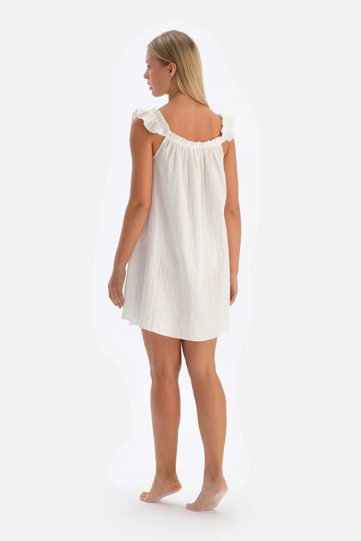 Beyaz Fırfırlı Patlı Müslin Hamile Gecelik