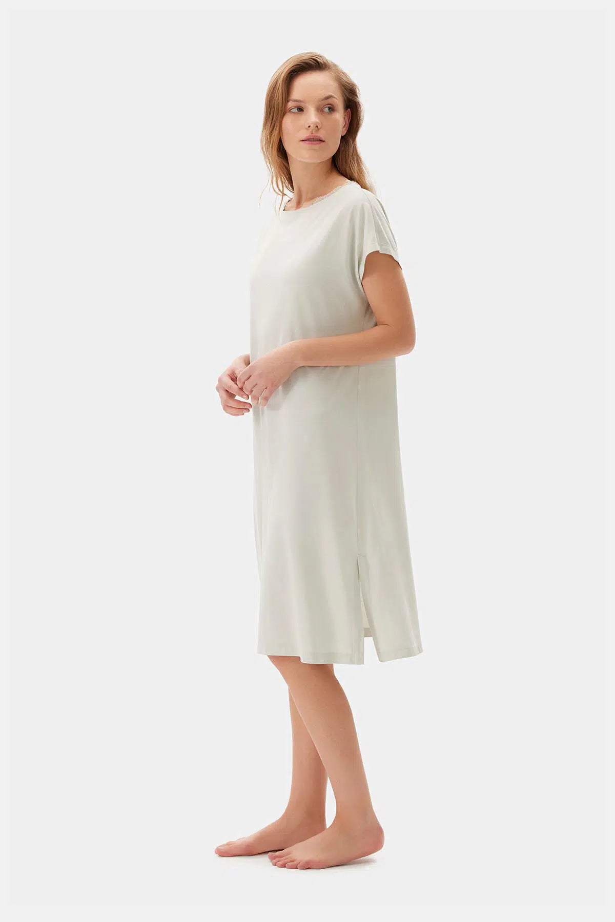 Su Yeşili Su i Dantel Detaylı Örme Gecelik