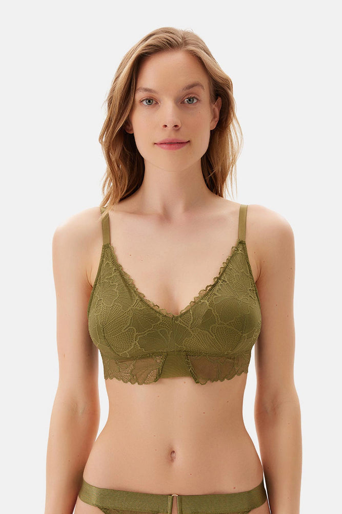 Haki Takçık Kaplı Dantelli Bralet