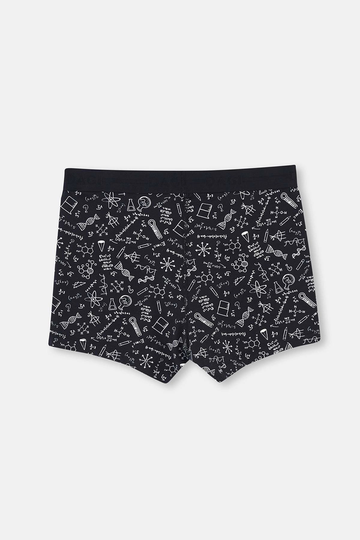 Siyah Pamuklu Desenli Boxer