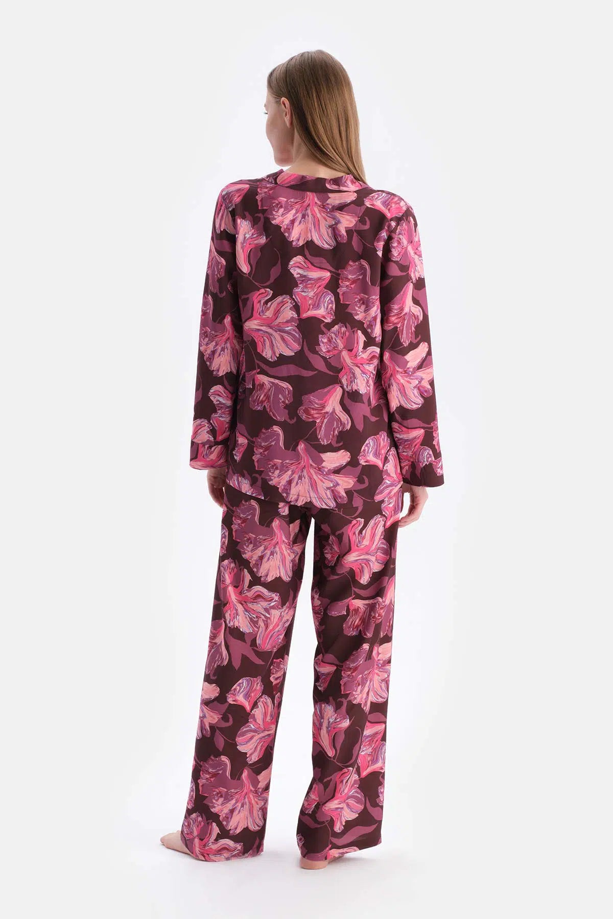 Bordo Metraj Baskılı Dokuma Pantolon