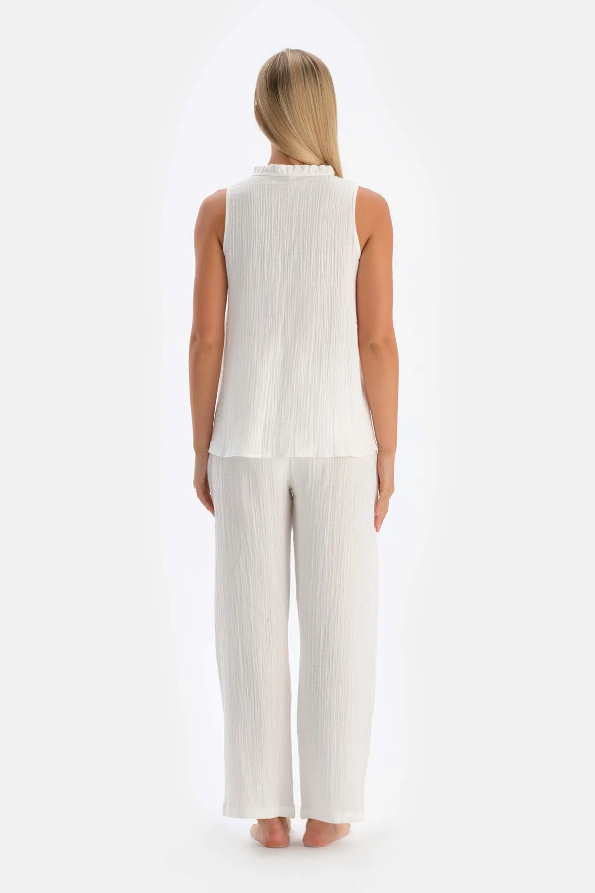 Beyaz Müslin Hamile Uzun Pijama Altı