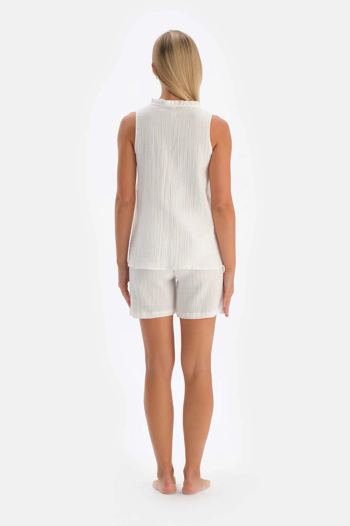 Beyaz Müslin Hamile Kısa Pijama Altı