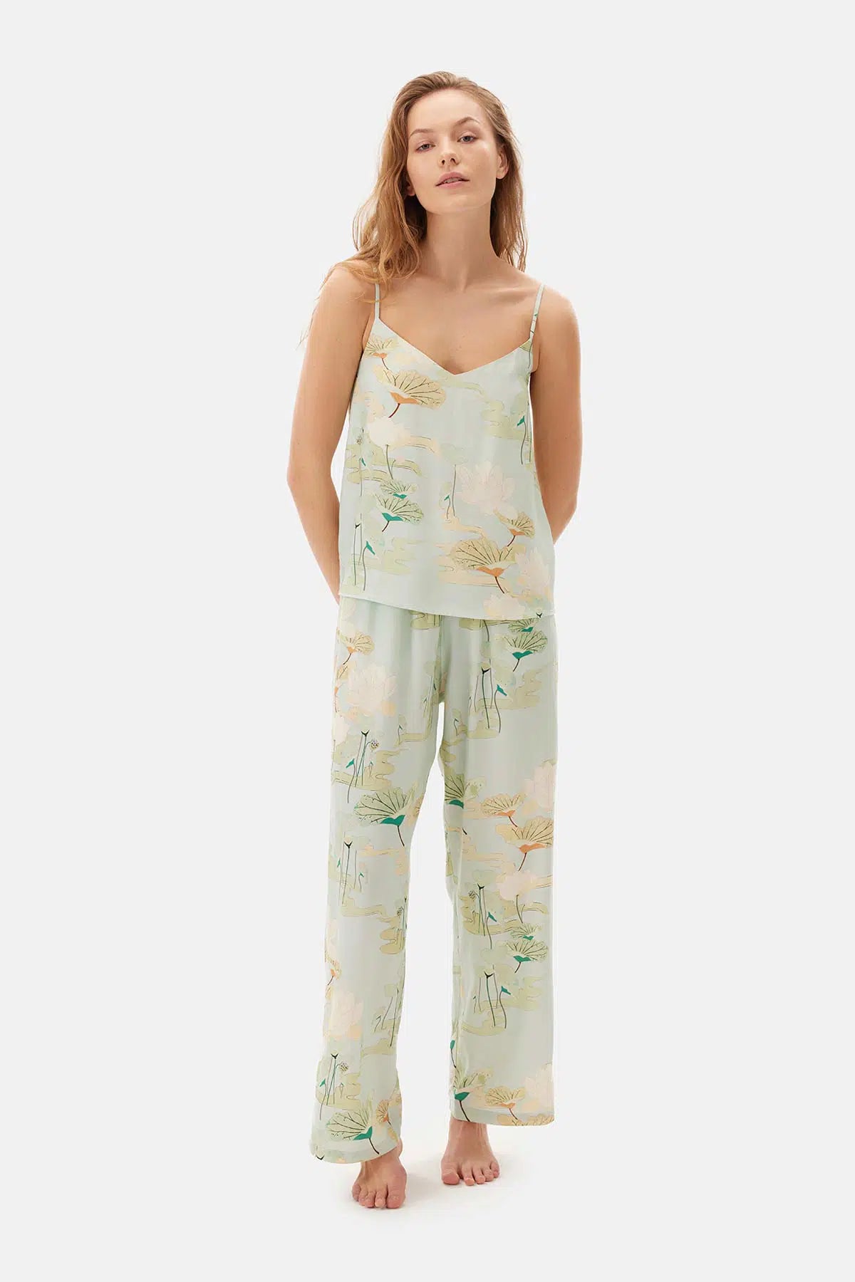 Su Yeşili Su i Baskılı Viskon Pantolon Pijama Altı