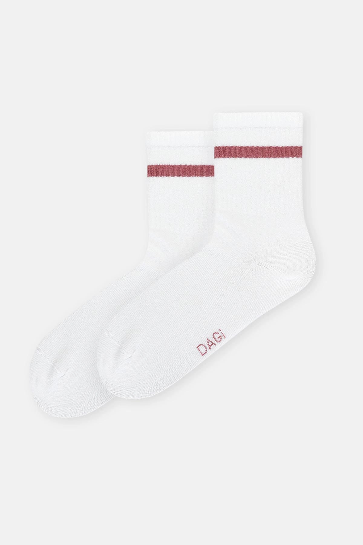 Beyaz Kadın Çizgi Desen Spor Çorap 2'Li