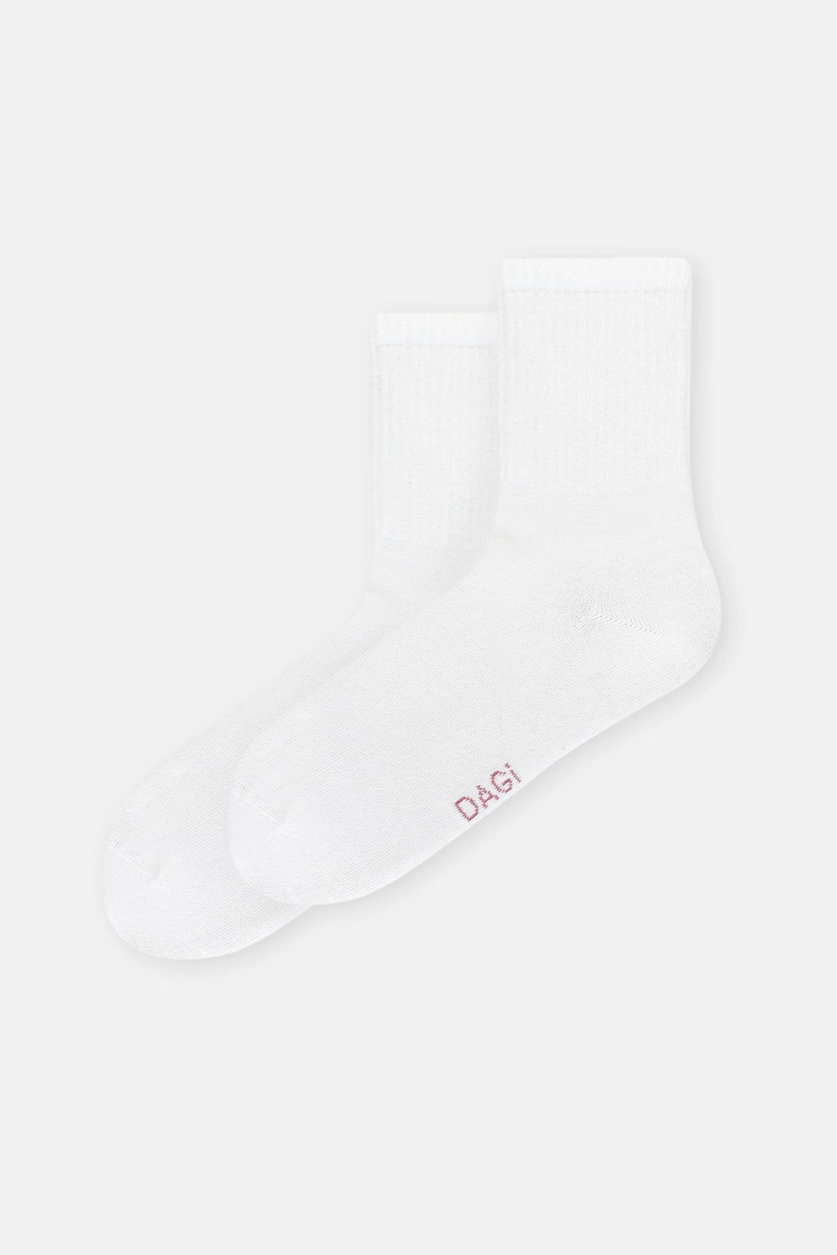 Beyaz Kadın Çizgi Desen Spor Çorap 2'Li