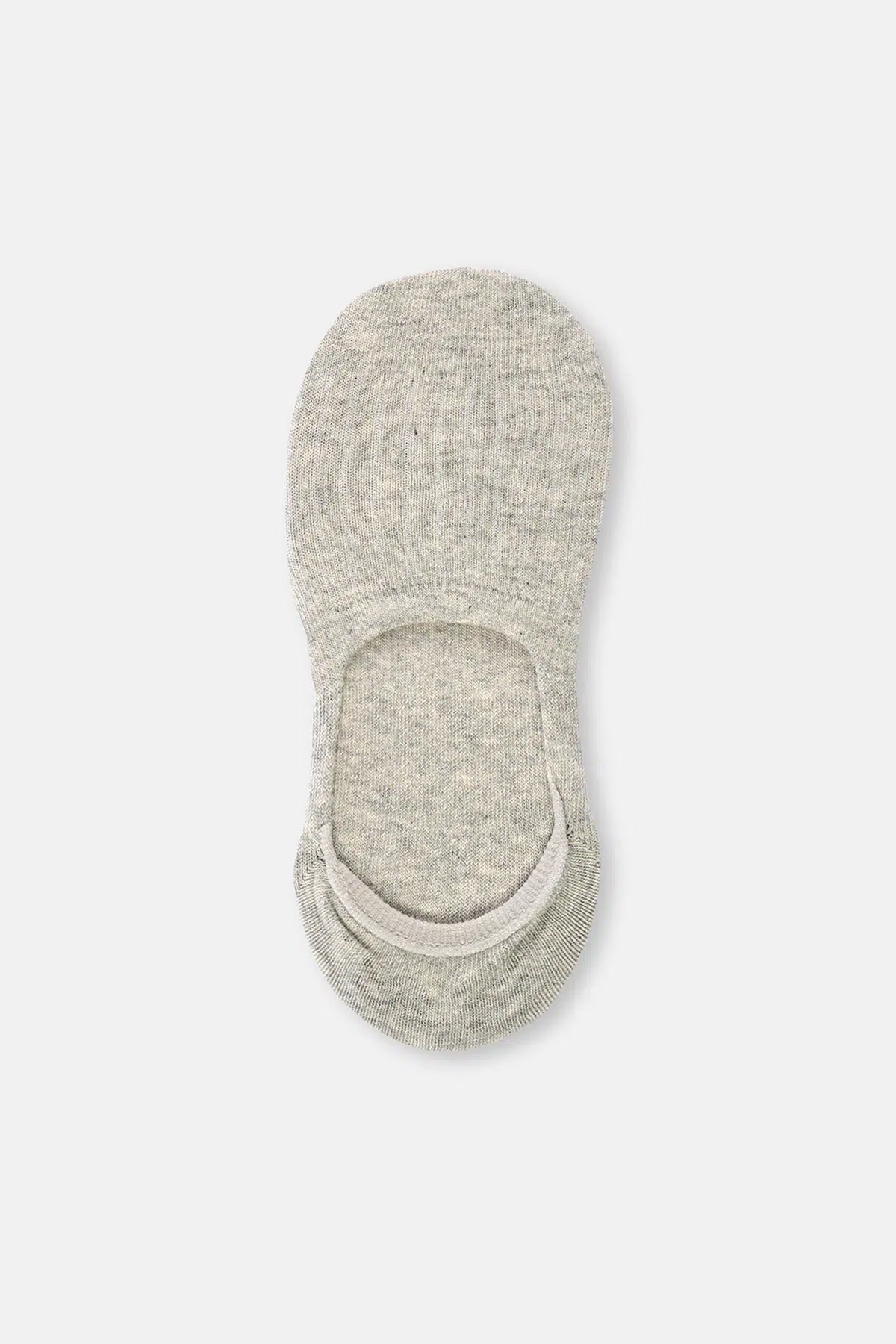Beyaz-Gri Melanj Kadın 2'Li Pamuklu Rıb Dokulu Görünmez Çorap