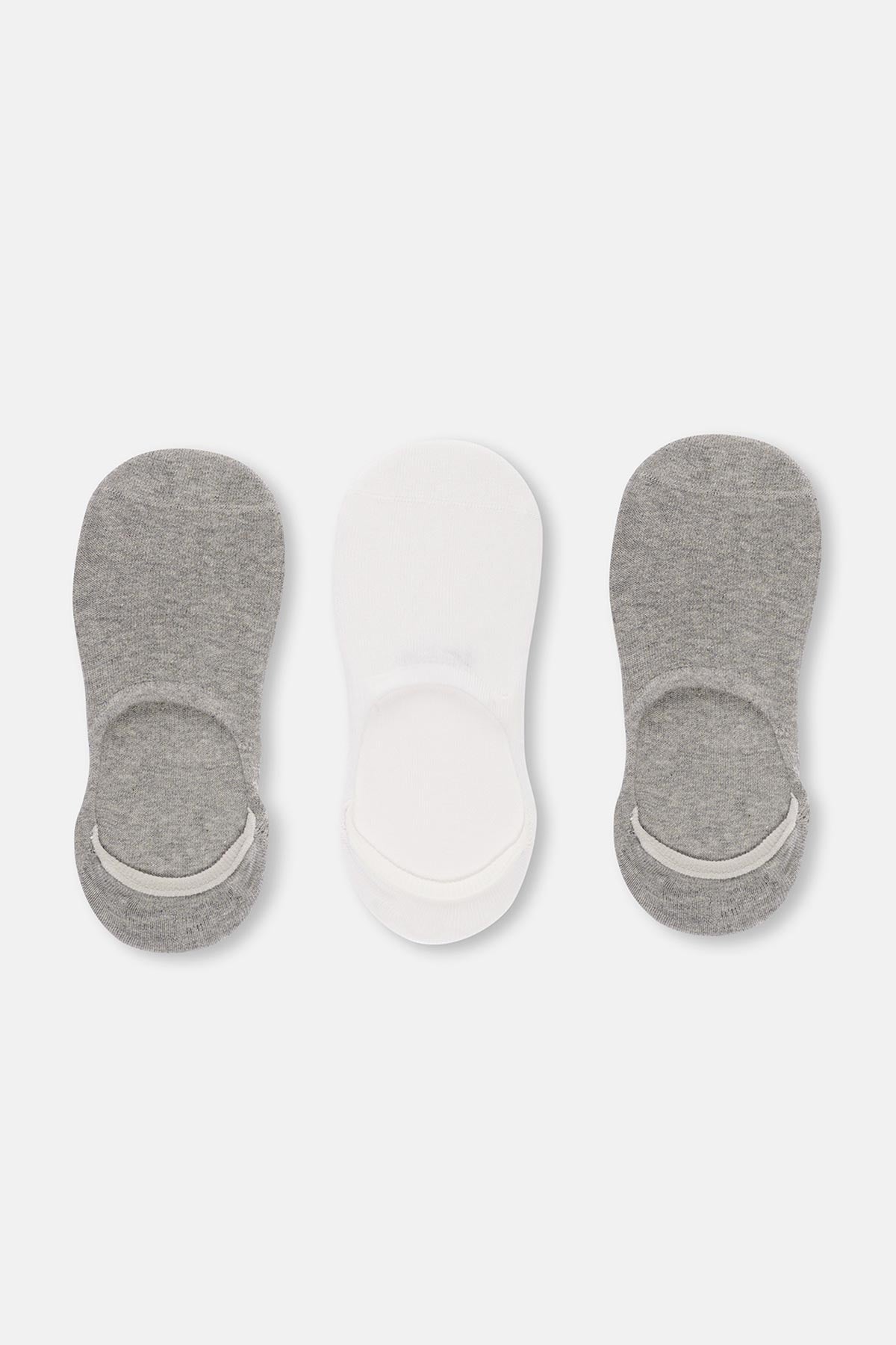 Beyaz-Gri Melanj Kadın 3'Lü Pamuklu Basıc Görünmez Çorap