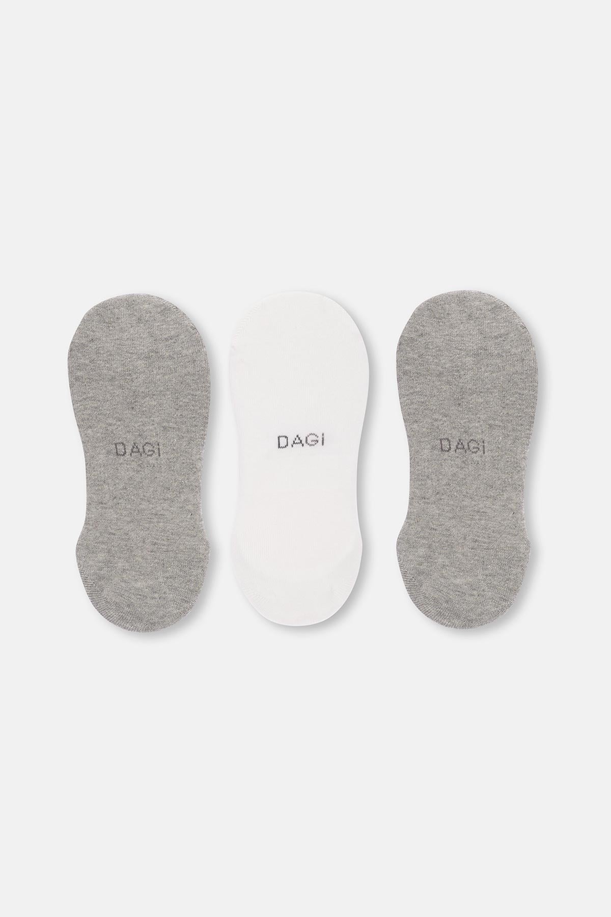 Beyaz-Gri Melanj Kadın 3'Lü Pamuklu Basıc Görünmez Çorap