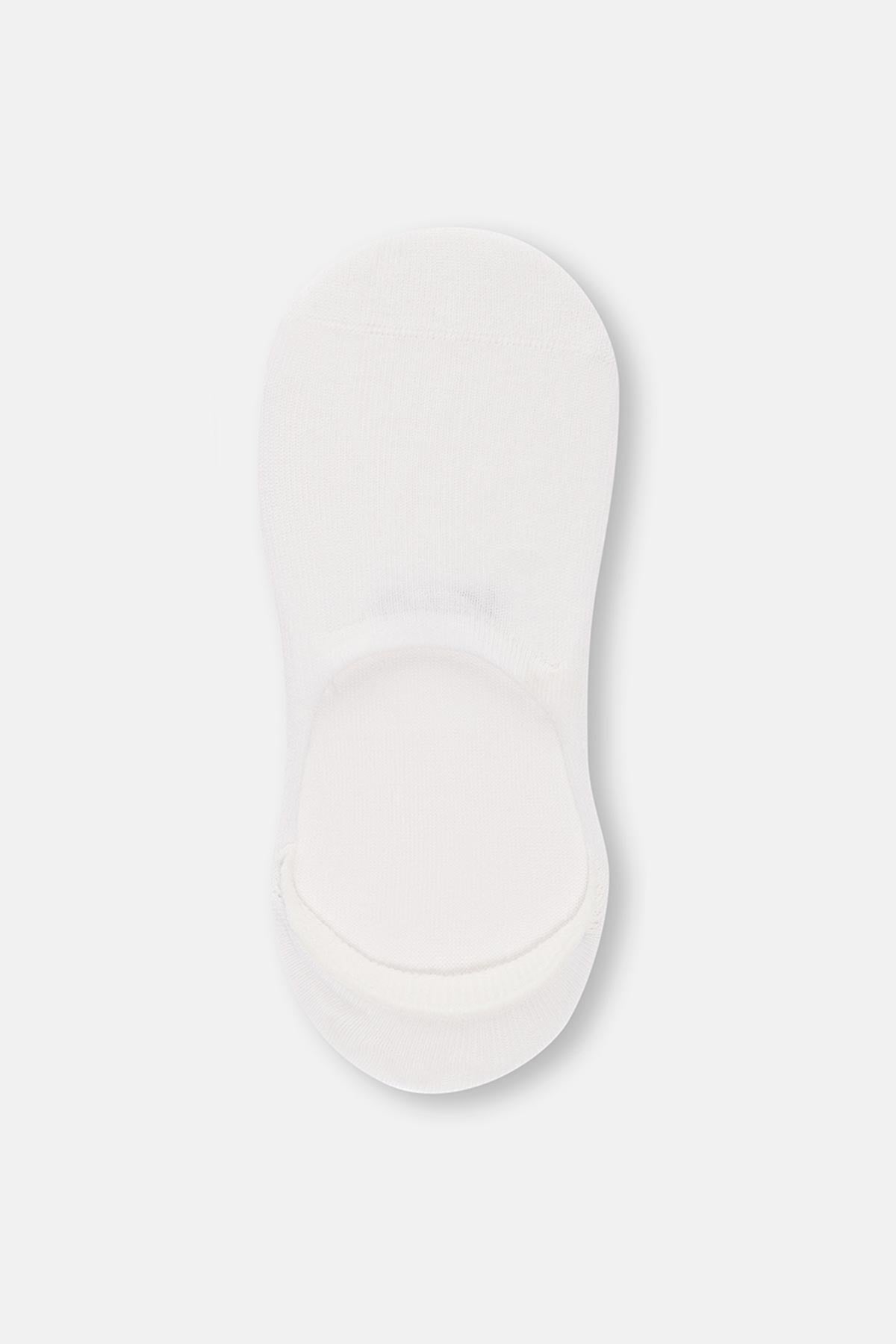 Beyaz-Gri Melanj Kadın 3'Lü Pamuklu Basıc Görünmez Çorap