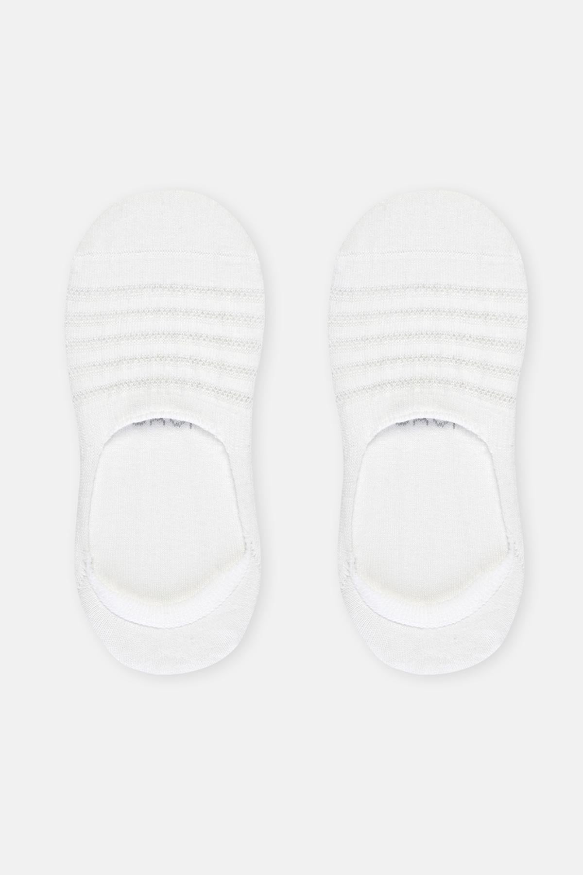 Beyaz Kadın Pamuklu Transparan Detay Görünmez Çorap