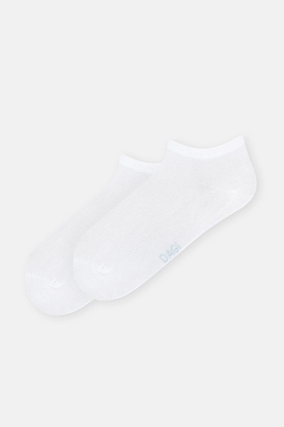 Beyaz-Mavi Kadın 2'Li Bambu Basıc Patik Çorap