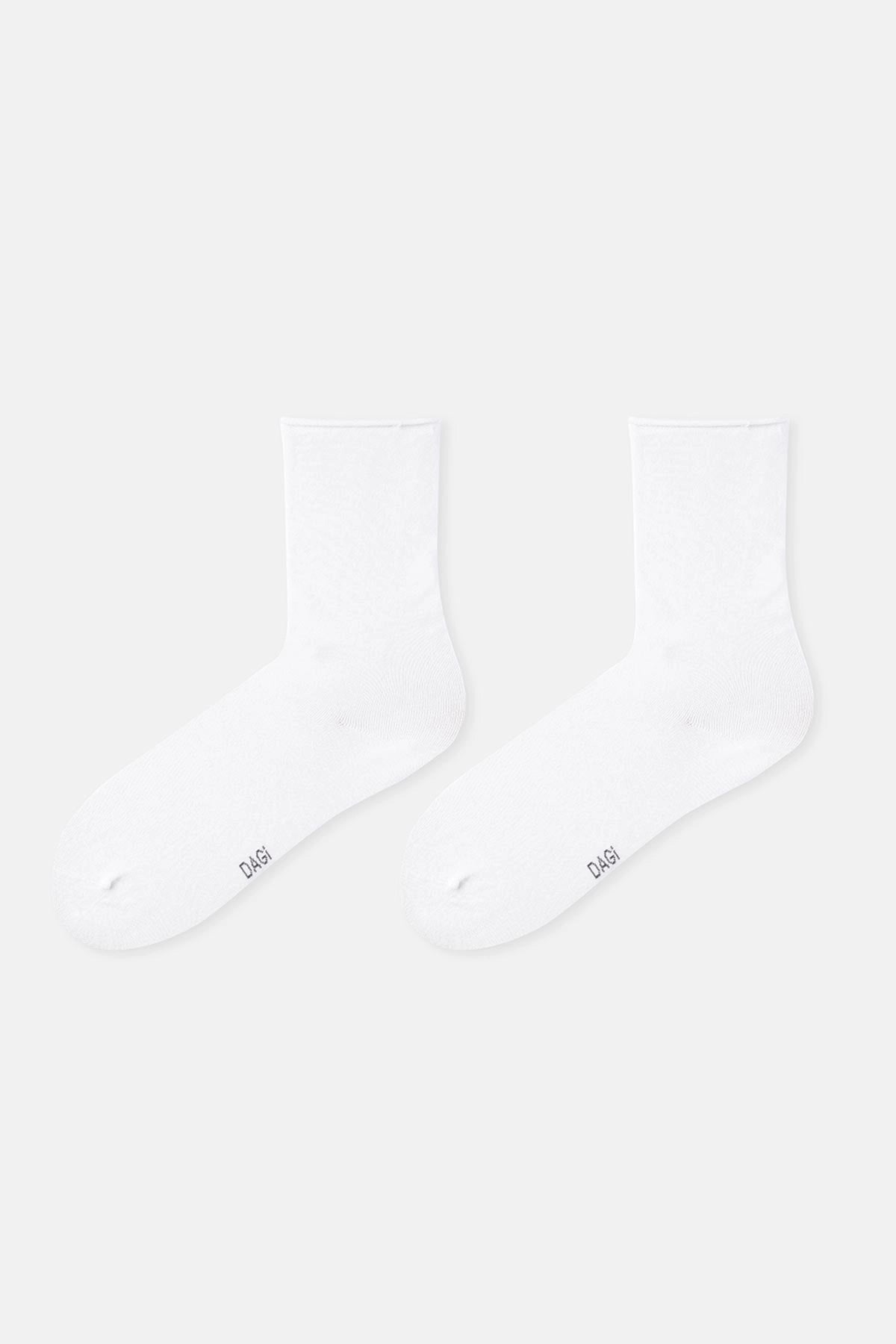 Beyaz Kadın Modal Lastiksiz Basıc Soket Çorap
