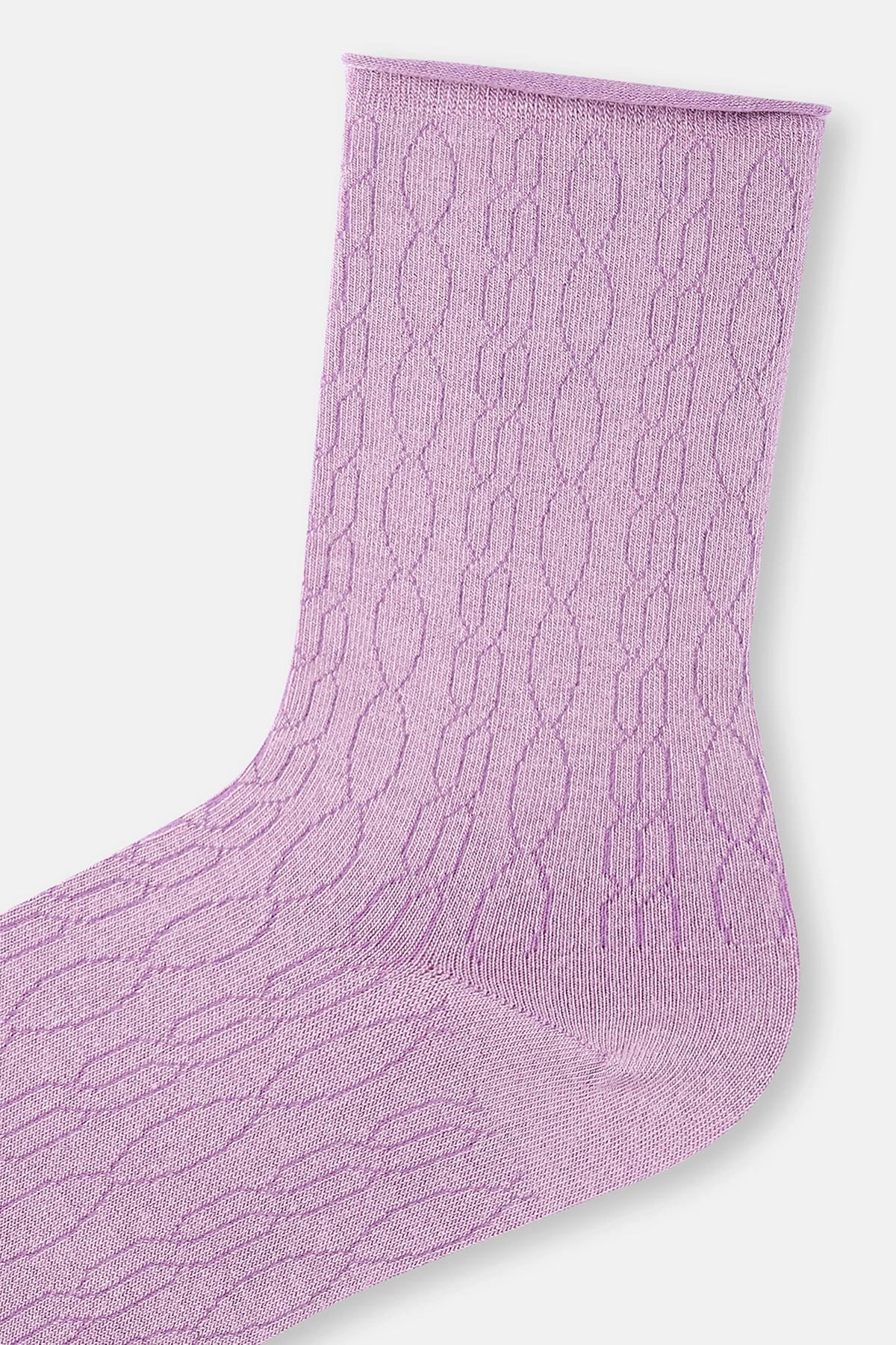 Lila Kadın Modal Jakar Örgü Desen Soket Çorap